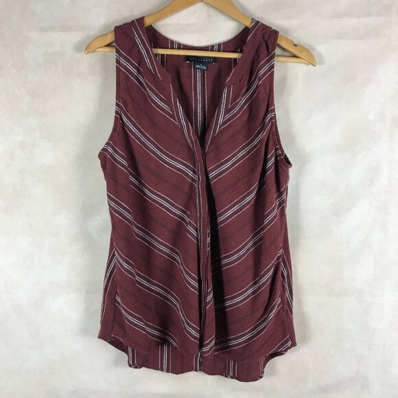 SANCTUARY Rustic Red Striped Linen Blend Sleeveless Top LARGE - Picture 3 of 6